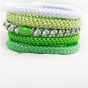 Funky Harties- Glitter elastiekjes- 2-1 haarelastiek en armband- Armbanden- Vrouwen- Dames- Meisjes- Sterk elastiek- Verslappen niet- Cadeau- Allergievriendelijk- Handwerk- Stijlvol- Gevlochten haarelastiek- Elastiek voor lange haar- licht groen