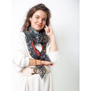 Accessories Junkie Amsterdam Sandrige Scarf - Dames Sjaal - Bloem print - Oranje / Blauw / Geel