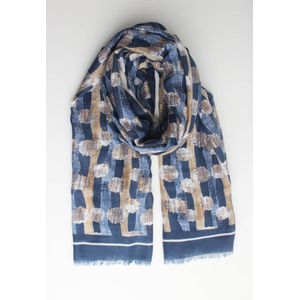 Isy scarf- Accessories Junkie Amsterdam- Dames- Lange sjaal- Katoen- Cosy chic- Goud glitter- Stippen Print- Blauw