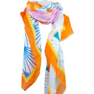 Rianne scarf- Accessories Junkie Amsterdam- Sjaal dames- Sjaaltje- Lange sjaal- Katoen-Wrap-Shawl- - Cosy chic- Cadeau- Grafische print- Oranje blauw geel roze