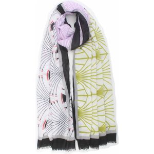 Rianne scarf- Accessories Junkie Amsterdam- Sjaal dames- Sjaaltje- Lange sjaal- Katoen-Wrap-Shawl- - Cosy chic- Cadeau- Grafische print- Zwart lila kaki groen