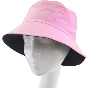 Bucket hat- Effen-Vissershoeden- Katoen-Heren- Dames- Unisex- Tweekanten gebruik- Licht roze