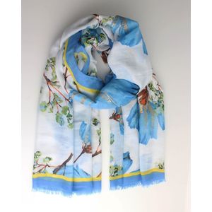 Lara bloemen scarf- Accessories Junkie Amsterdam- Sjaal dames- Dunne sjaal- Sjaal voor lente- Katoen- Omslagdoek- Cadeau- Bloemen print- Blauw