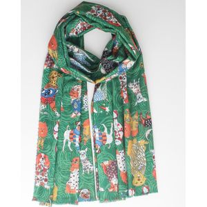 Daniella scarf- Accessories Junkie Amsterdam- Dierenpint- Dames sjaal- Winter-Herfst- Cadeau tip- Vrolijk- Omslagdoek- Honden-Roze