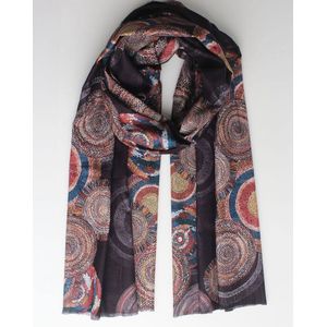 Lizzy scarf- Herfst winter- Langwerpige sjaal- Dames- Katoen- Cosy chic- Fantasie print- Zwart blauw roest roze