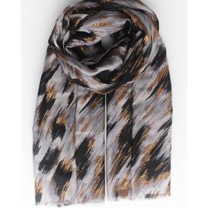 Fiona scarf- Accessories Junkie Amsterdam- Dames sjaal- Herfst winter- Katoenen sjaal- Dierenprint- Grijs met gouden glitters