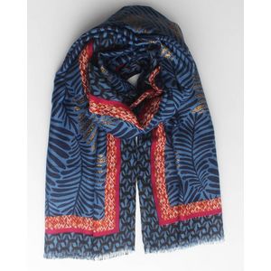 Fiona scarf- Accessories Junkie Amsterdam- Dames sjaal- Katoen- Bladprint- Cosy chic- Blauw met gouden glitters