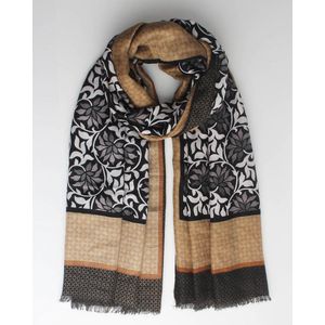 Steffi scarf- Accessories Junkie Amsterdam- Dames sjaal- Katoen- Bloemenprint- Cosy chic- Taupe