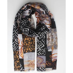 Noa scarf- Accessories Junkie Amsterdam- Dames sjaal- Katoenen sjaal- Bloemenprint- Grafische print- Cosy chic- Zwart