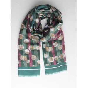 Isy scarf- Accessories Junkie Amsterdam- Dames- Lange sjaal- Katoen- Cosy chic- Goud glitter- Stippen Print- Groen