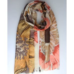 Gracieh bloemen scarf- Accessories Junkie Amsterdam- Sjaal dames- Lang- Katoen- Omslagdoek- Cadeau- Bloemen print- Taupe