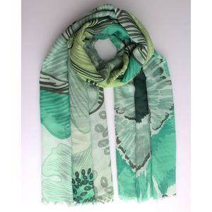 Gracieh bloemen scarf- Accessories Junkie Amsterdam- Sjaal dames- Lang- Sjaal voor lente- Katoen- Omslagdoek- Cadeau- Bloemen print- Groen