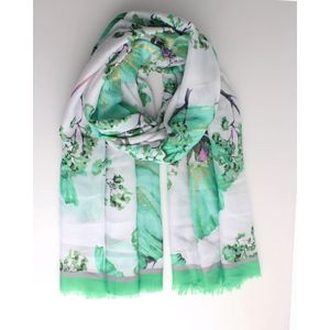 Lara bloemen scarf- Accessories Junkie Amsterdam- Sjaal dames- Dunne sjaal- Sjaal voor lente- Katoen- Omslagdoek- Cadeau- Bloemen print- Groen