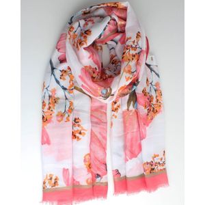 Lara bloemen scarf- Accessories Junkie Amsterdam- Sjaal dames- Dunne sjaal- Sjaal voor lente- Katoen- Omslagdoek- Cadeau- Bloemen print- Roze