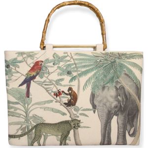 &Klevering - Tas - Jungle bag - Wilde dieren print - Katoen - Bamboe - 46x10x44cm