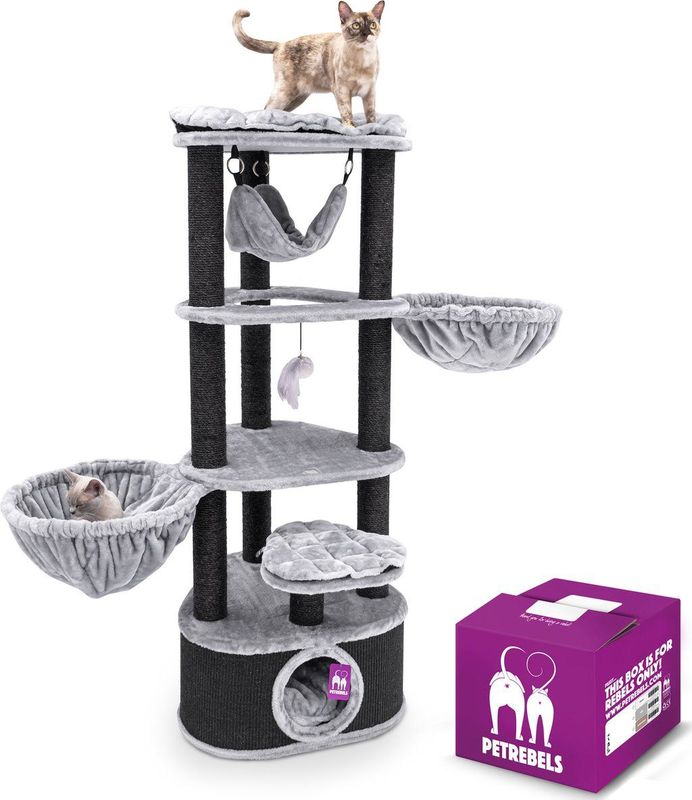 Petrebels Catharina 160 krabpaal - Grijs - 2 hangmatten - grote katten