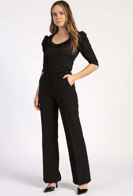 CHANTALLE - Pantalon - Zwart - Wide Leg Fit - Klassieke Persnaad