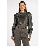 Bobbi - Long Sleeve Top - Dark Grey - 100% Katoen - Metallic Uistraling