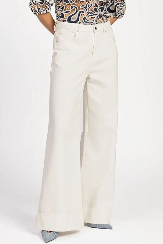 VANESSE Broek - CREAM - Hoge Taille - Wide-Leg Fit