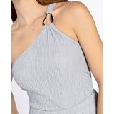 DYANI - Top - Zilver - One-shoulder - Crinkle-structuur