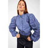 Aaiko - Beaudine - Blouse - Oceana - Geruite Print - Hoge Kraag - Pofmouwen