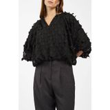 DELANY - FLOWER TOP - Zwart - Blousetop - Korte Pofmouwen - Knoopsluiting