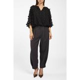 DELANY - FLOWER TOP - Zwart - Blousetop - Korte Pofmouwen - Knoopsluiting