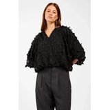 DELANY - FLOWER TOP - Zwart - Blousetop - Korte Pofmouwen - Knoopsluiting