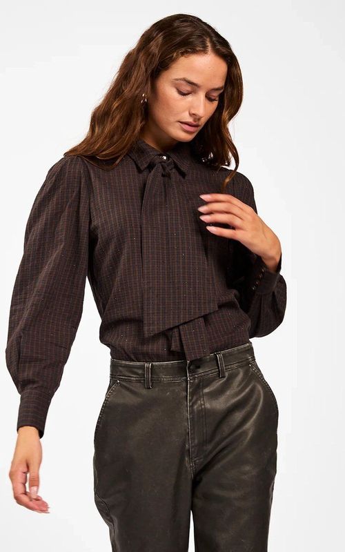 Janesse - Blouse - Pinecone - Katoenblend - Ruitpatroon - Gepofte Schouders