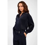 LIV - Blouse - Nachtblauw - Met Opstaande Kraag - Losvallend Model