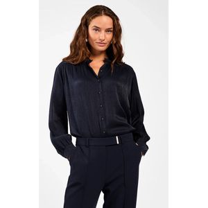 LIV - Blouse - Nachtblauw - Met Opstaande Kraag - Losvallend Model