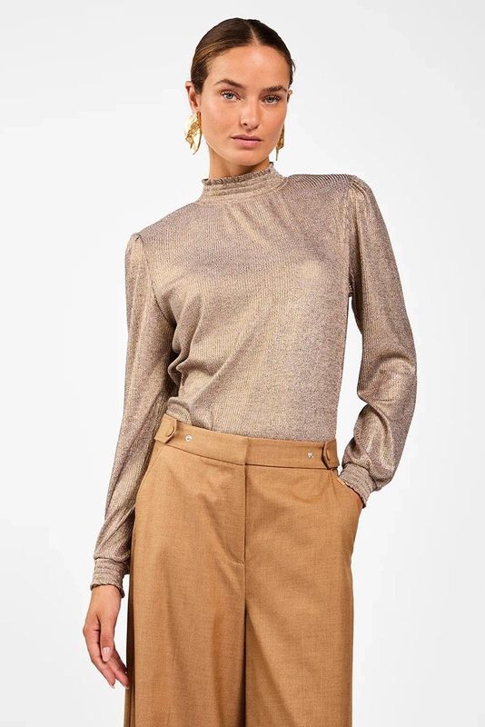 Tory - Top - Goud - Hoge Ruffled Hals - Lange Mouwen