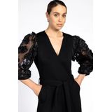 Lizeth - Jumpsuit - Zwart - Elegante Aangesloten Pasvorm - Transparante Mouwen