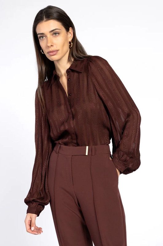 Rose - Blouse - Spicy Chocolate - Transparant Ontwerp - Pofmouwen