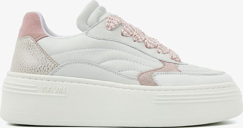 VIA VAI Isa Josie Sneakers - Wit - Leer en Suède - Lichtgewicht Plateauzool