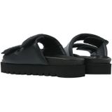 VIA VAI Rae Lidia Slippers - Zwart - Leer - Twee Banden met Klittenbandsluiting