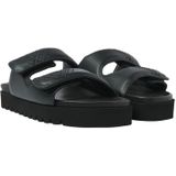 VIA VAI Rae Lidia Slippers - Zwart - Leer - Twee Banden met Klittenbandsluiting