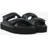 VIA VAI Rae Lidia Slippers - Zwart - Leer - Twee Banden met Klittenbandsluiting