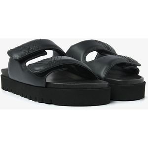 VIA VAI Rae Lidia Slippers - Zwart - Leer - Twee Banden met Klittenbandsluiting