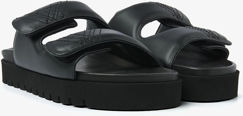 VIA VAI Rae Lidia Slippers - Zwart - Leer - Twee Banden met Klittenbandsluiting