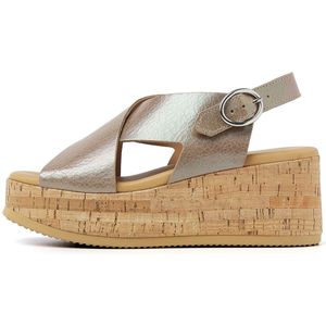 VIA VAI Sissel Raise Sandalen - Metallic - Leren Banden - Sleehak van Kurk