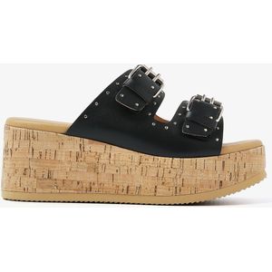 VIA VAI Sissel Mira Slippers - Zwart - Leer - Platformzool met Sleehak