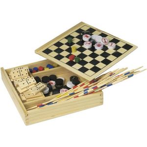 Houten 5-in-1 spellenset - Schaken, Dammen, Mikado, Domino, Ludo - Geschikt voor het hele gezin