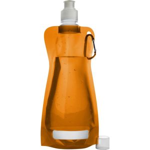 Waterfles/drinkfles/sportbidon opvouwbaar - oranje - kunststof - 420 ml - schroefdop - karabijnhaak