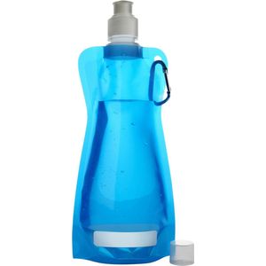 Waterfles/drinkfles/sportbidon opvouwbaar - lichtblauw - kunststof - 420 ml - schroefdop - karabijnhaak
