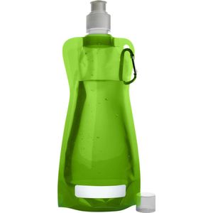 Waterfles/drinkfles/sportbidon opvouwbaar - lichtgroen - kunststof - 420 ml - schroefdop - karabijnhaak