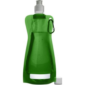 Waterfles/drinkfles/sportbidon opvouwbaar - groen - kunststof - 420 ml - schroefdop - karabijnhaak