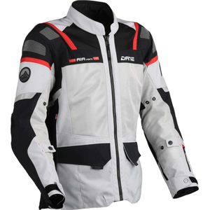 DANE - Sundby 2 Mesh - Textiele Motorjas - Lichtgrijs - Rode Accenten