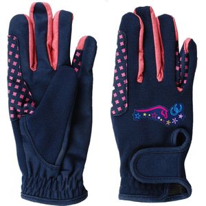 Mondoni Heartstrings Kinder Handschoenen - Maat: 128 - Donkerblauw - Kunstleer - Paardrijhandschoenen