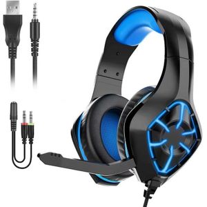 GS-1000 USB + 3.5mm RGB Wired Computer Mobile Gaming Headset  kabellengte: 2m (zwart + blauw)